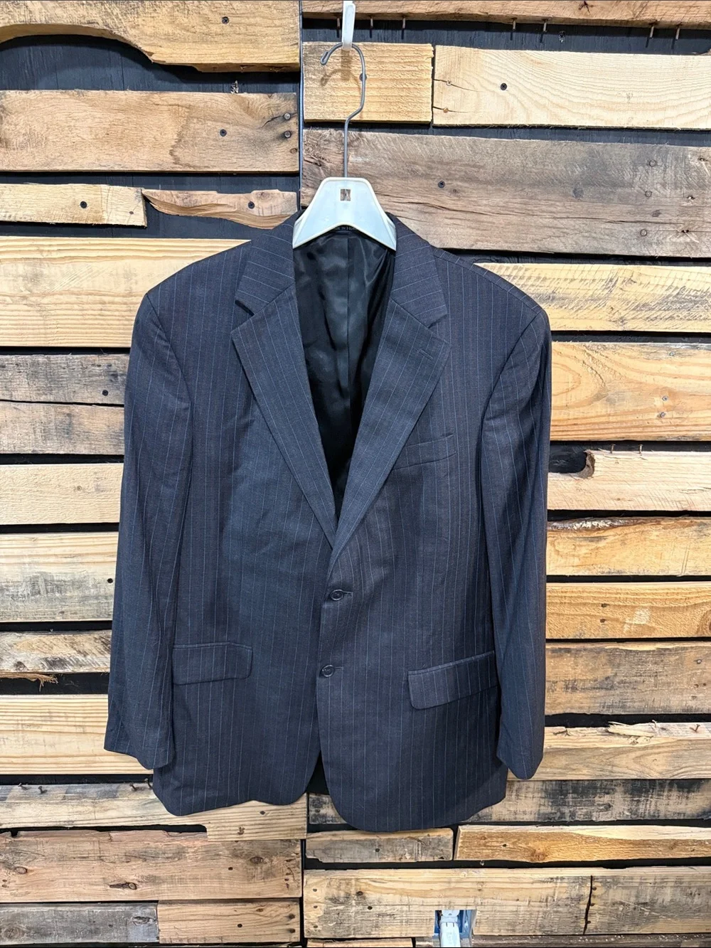 Lands’ End Men’s 100% Wool Lined Charcoal Grey Striped Sport Coat Size 42L